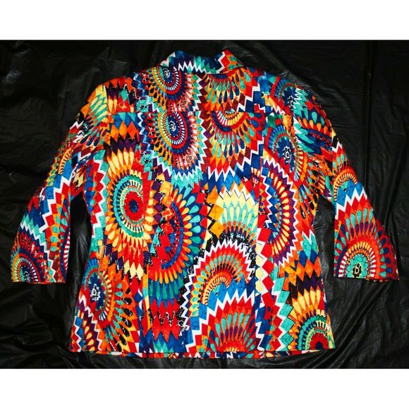 Chicos Button Up Pockets Jacket Boho Size 2 - Picture 5 of 7